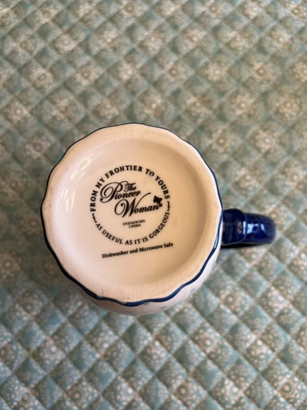 Pioneer Woman Coffee Mug Heritage Floral Blue Trim Ceramic 18oz